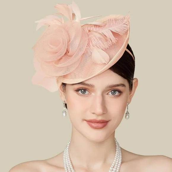 NEW! Peach Champagne Kentucky Derby Hat - Picture 3 of 4